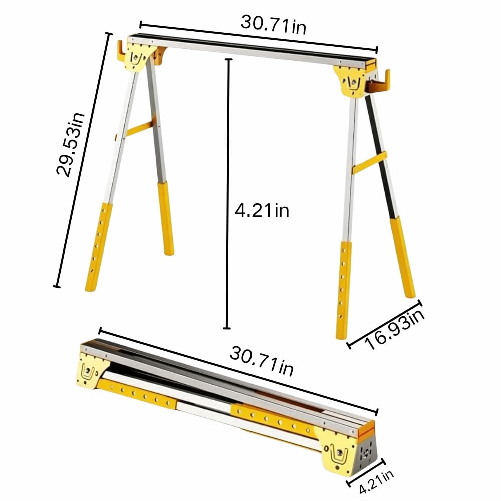 Heavy Duty Folding Sawhorses 2-Pack with 6 Height Adjustments R36543