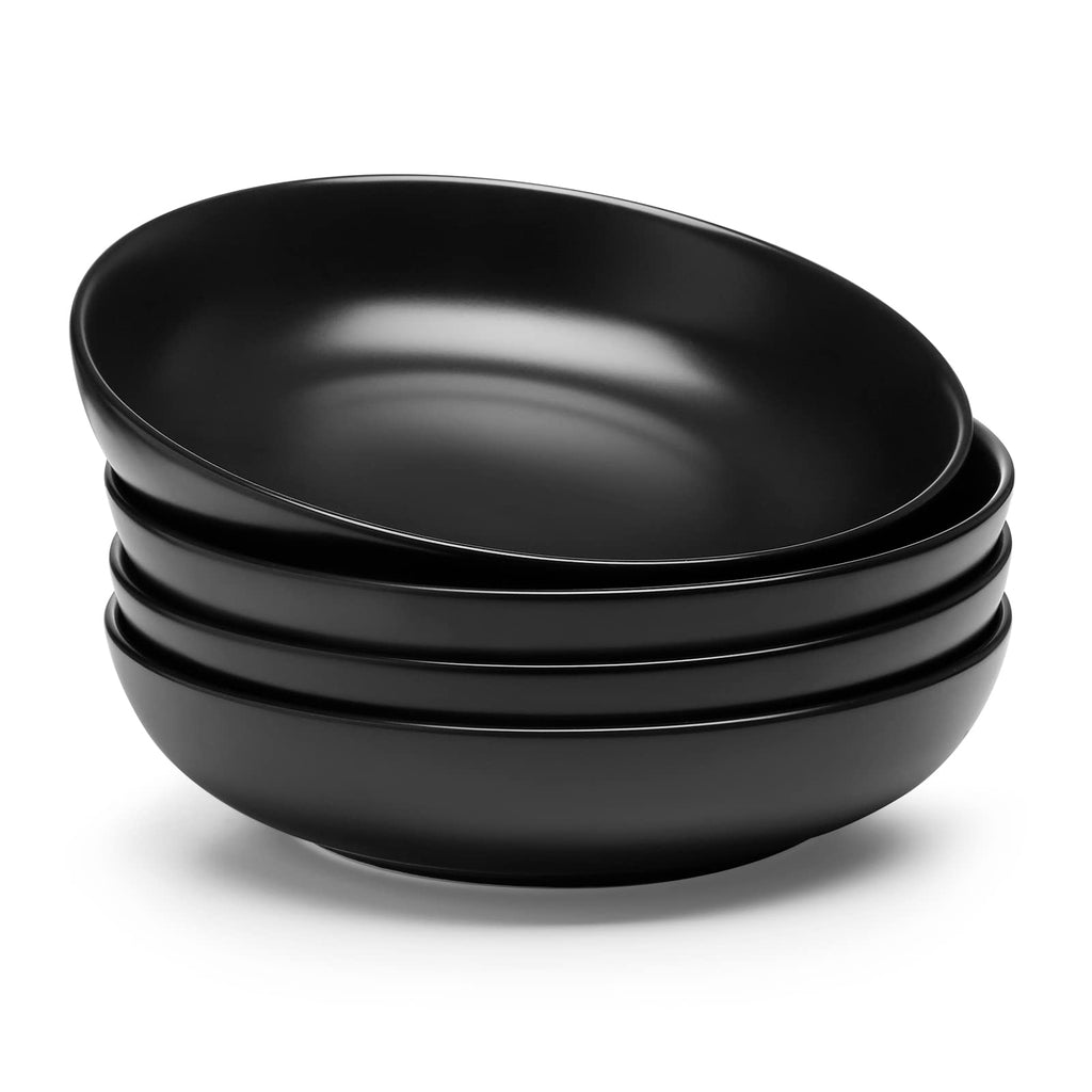 Matte Black Porcelain Pasta Bowls Set of 4 J6958