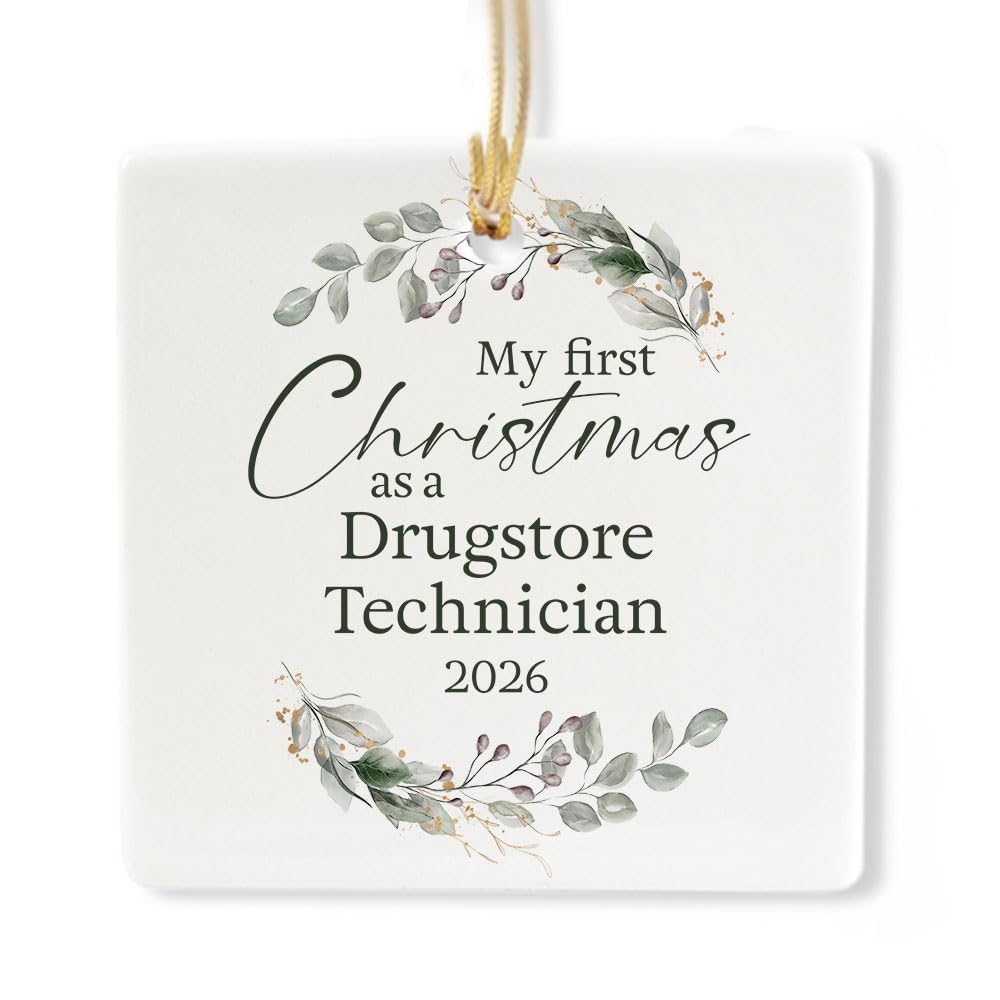 Ceramic 3-inch Square-Shaped Botanical Wreath Ornament V80654