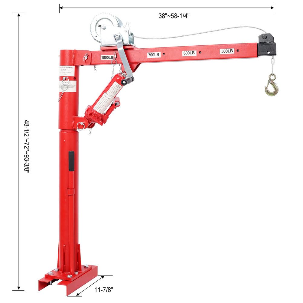 Pickup Truck Crane with Manual Winch, 1000 lb Capacity, Adjustable Boom, 360° Swivel Base, Heavy Duty Steel S97285