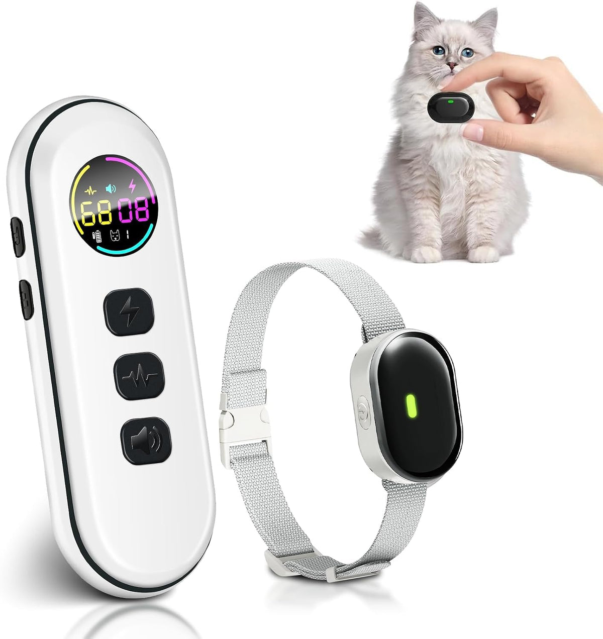 Ultra-Small Cat Training Collar with Remote, Waterproof, Rechargeable (Beige) K674