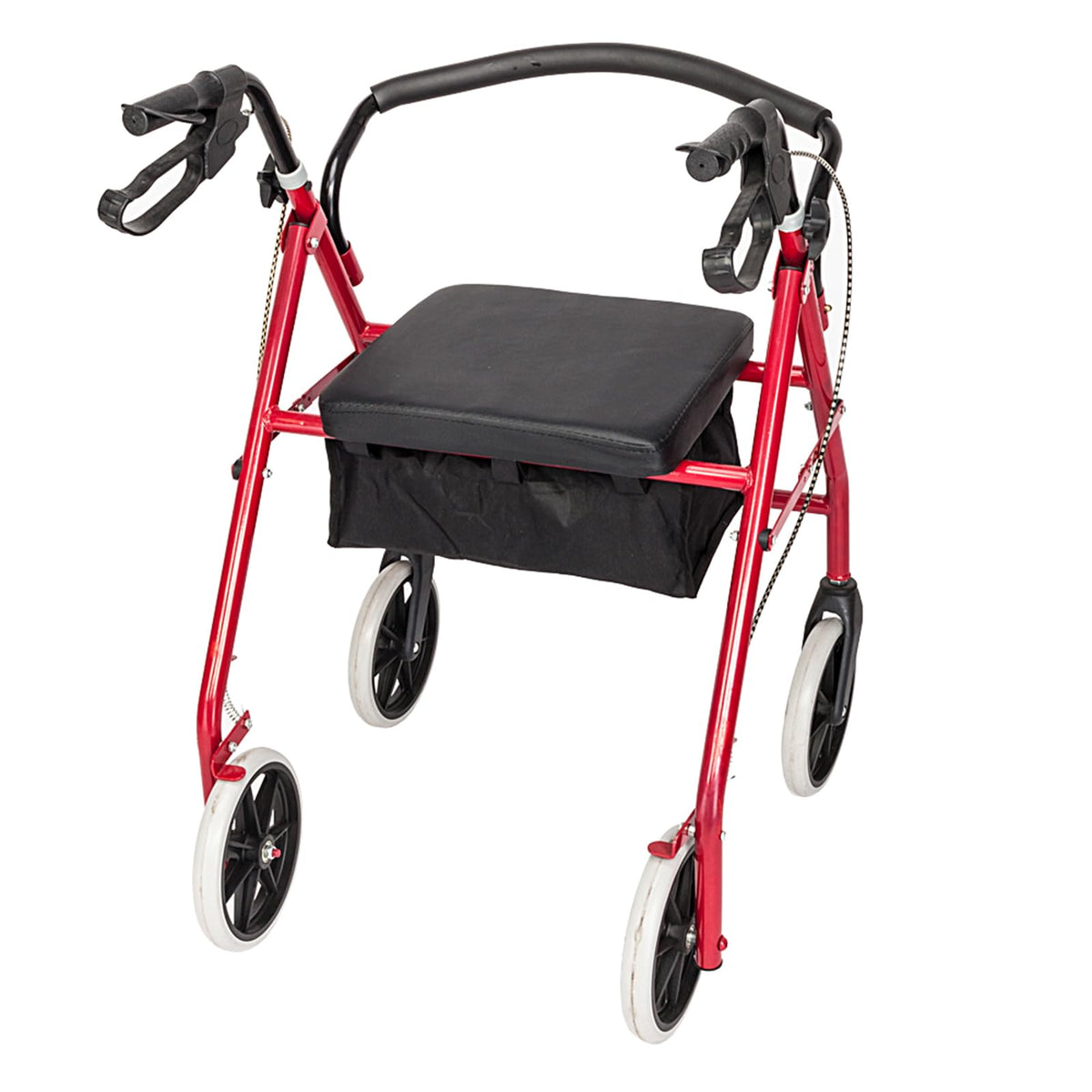 Heavy Duty Upright Rollator Walker with Padded Seat, Backrest, Height Adjustable Black & Red S237