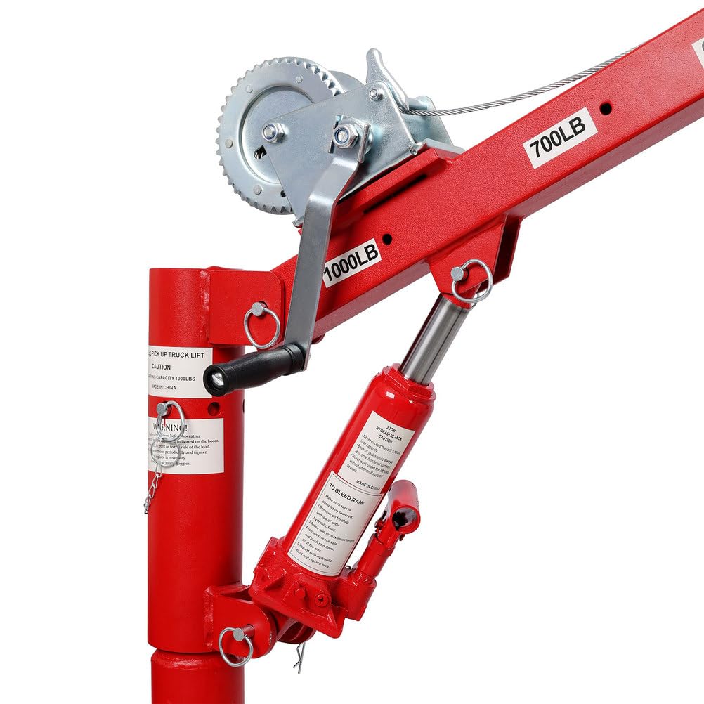 Pickup Truck Crane with Manual Winch, 1000 lb Capacity, Adjustable Boom, 360° Swivel Base, Heavy Duty Steel S97285