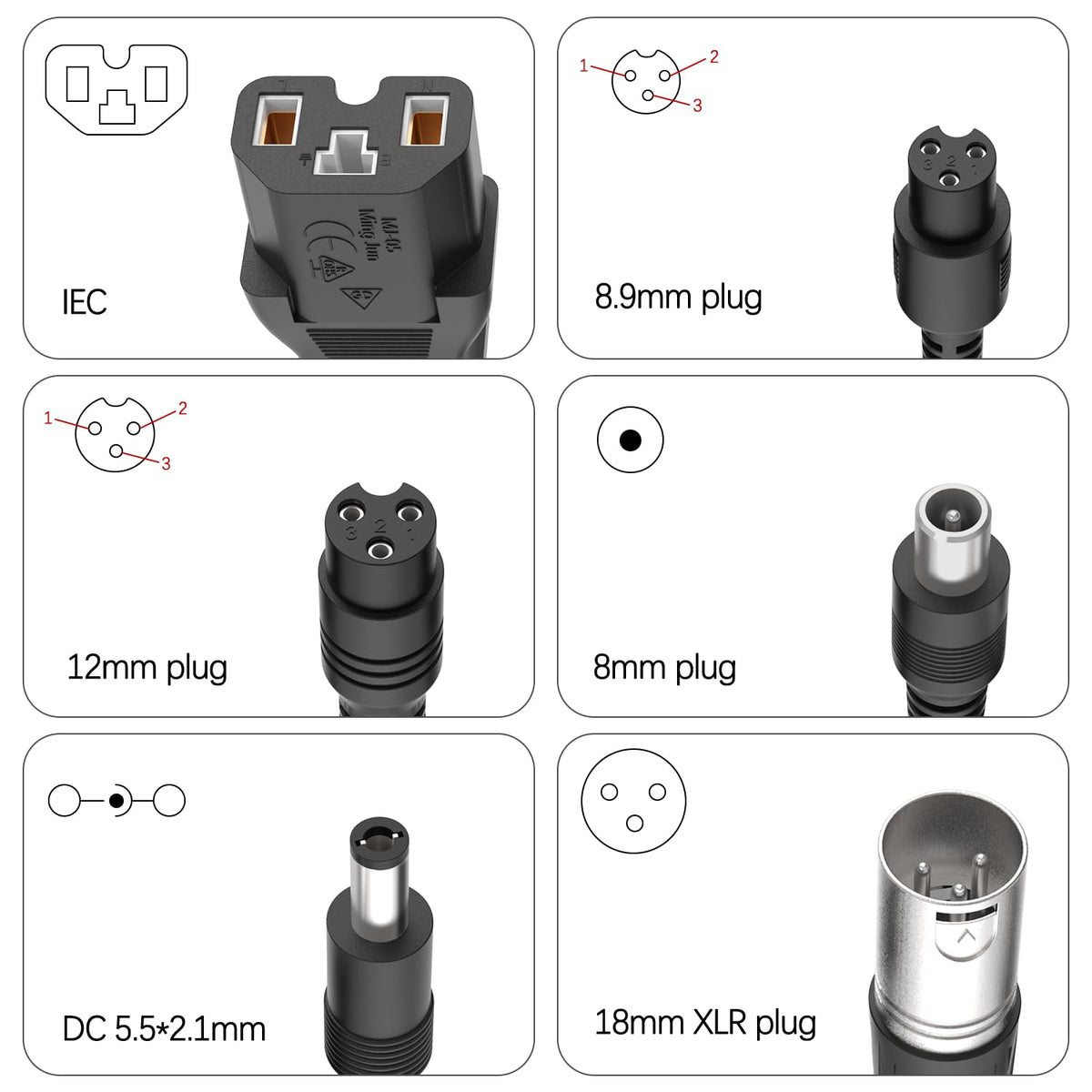 42V 2A Electric Scooter Charger with 7-in-1 Plugs M364