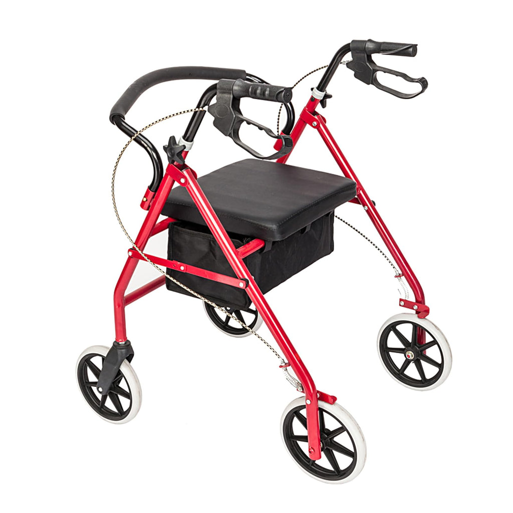 Heavy Duty Upright Rollator Walker with Padded Seat, Backrest, Height Adjustable Black & Red S237