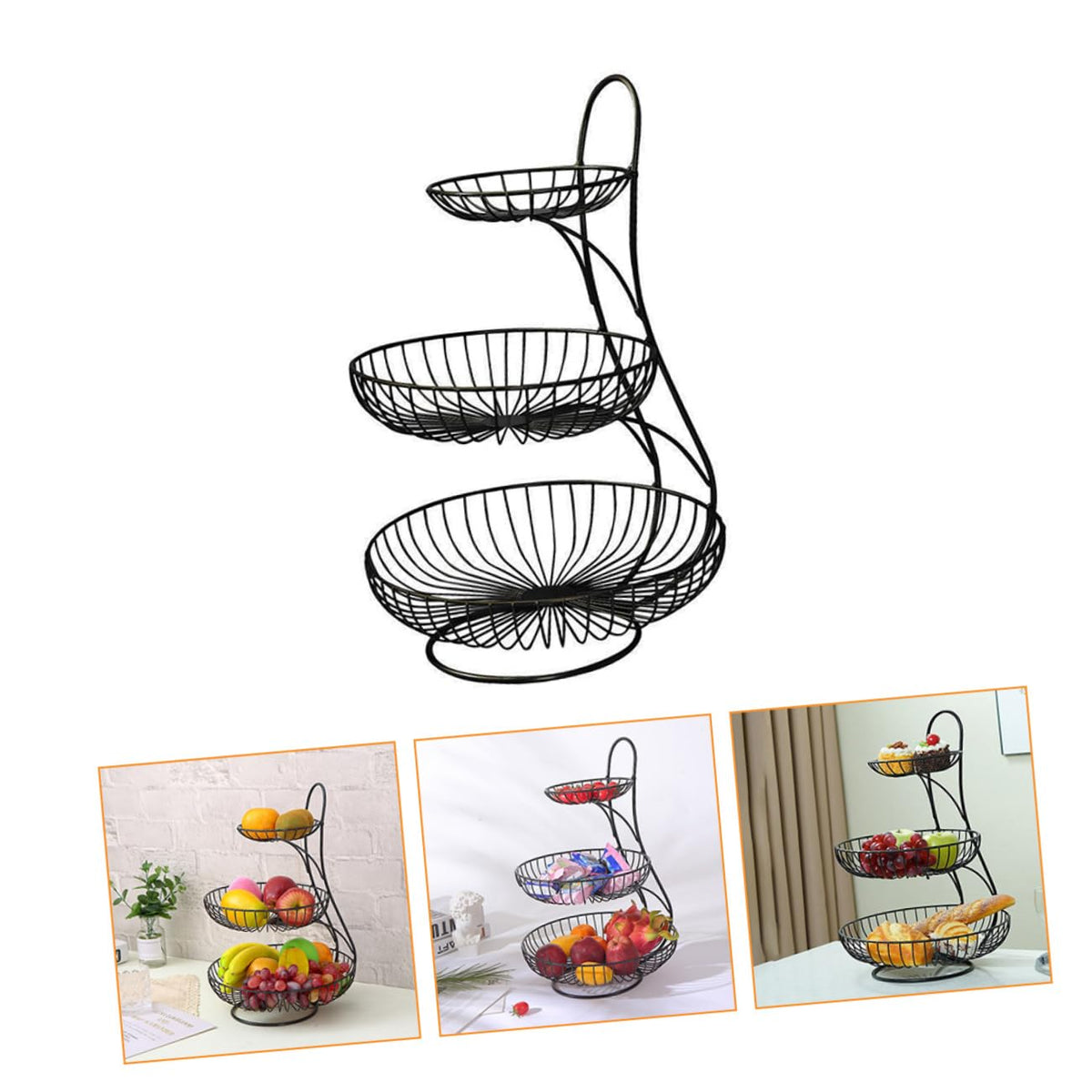 Black 3-Tier Iron Fruit Basket A35393