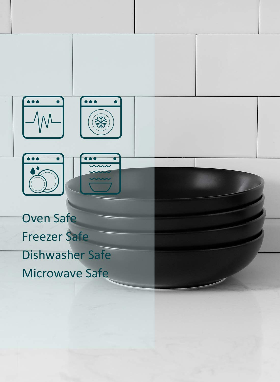 Matte Black Porcelain Pasta Bowls Set of 4 J6958