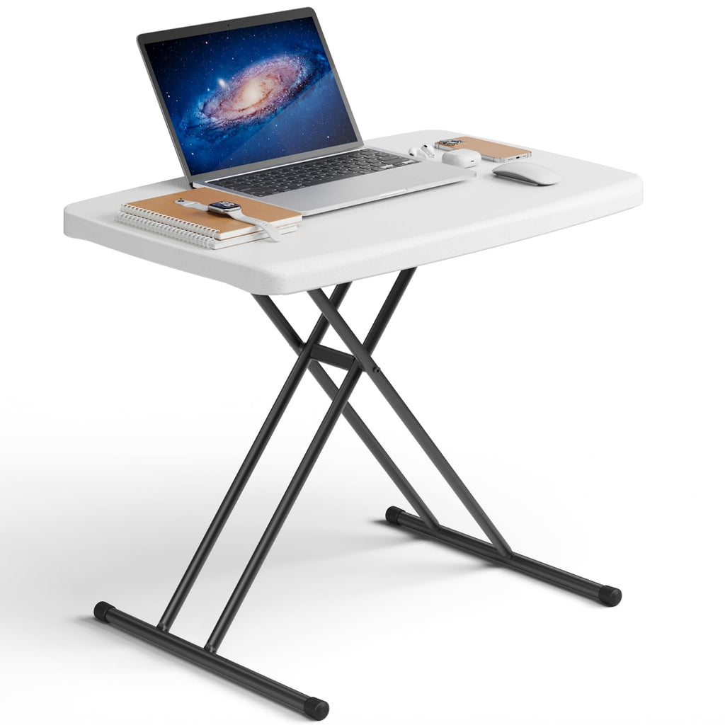 Folding Table 30 Inch Adjustable Height White Granite I64840
