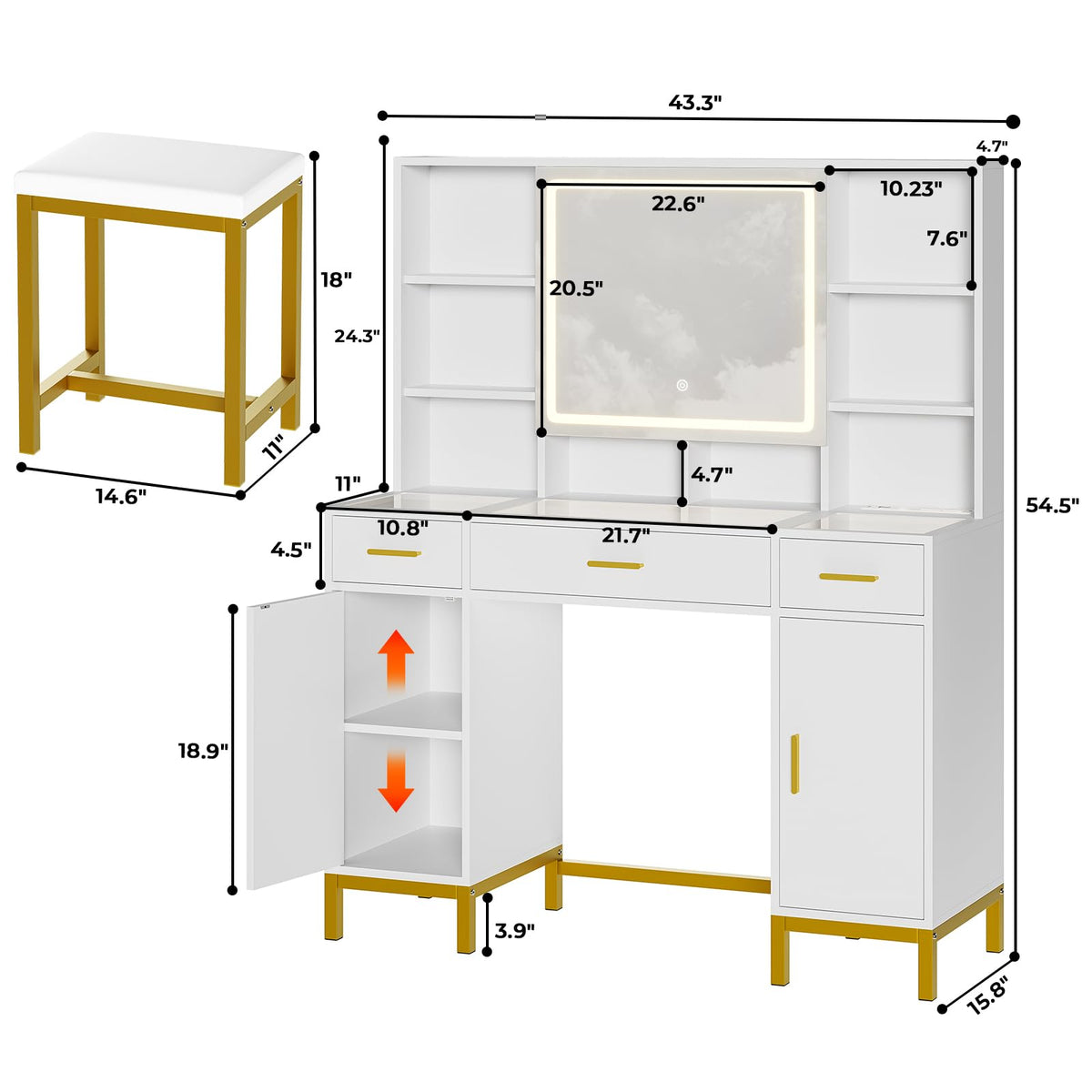 White Vanity Desk with Mirror and Lights O3127