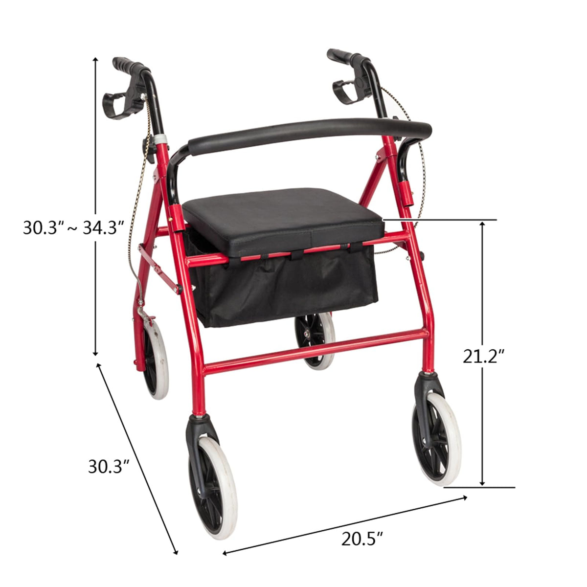 Heavy Duty Upright Rollator Walker with Padded Seat, Backrest, Height Adjustable Black & Red S237