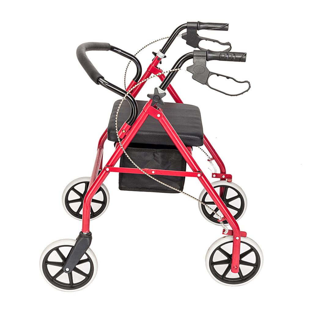 Heavy Duty Upright Rollator Walker with Padded Seat, Backrest, Height Adjustable Black & Red S237