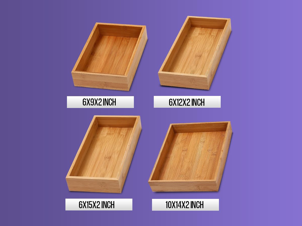 Bamboo Drawer Organizer Storage Box, 2 Pack 6x9x2 inch W680