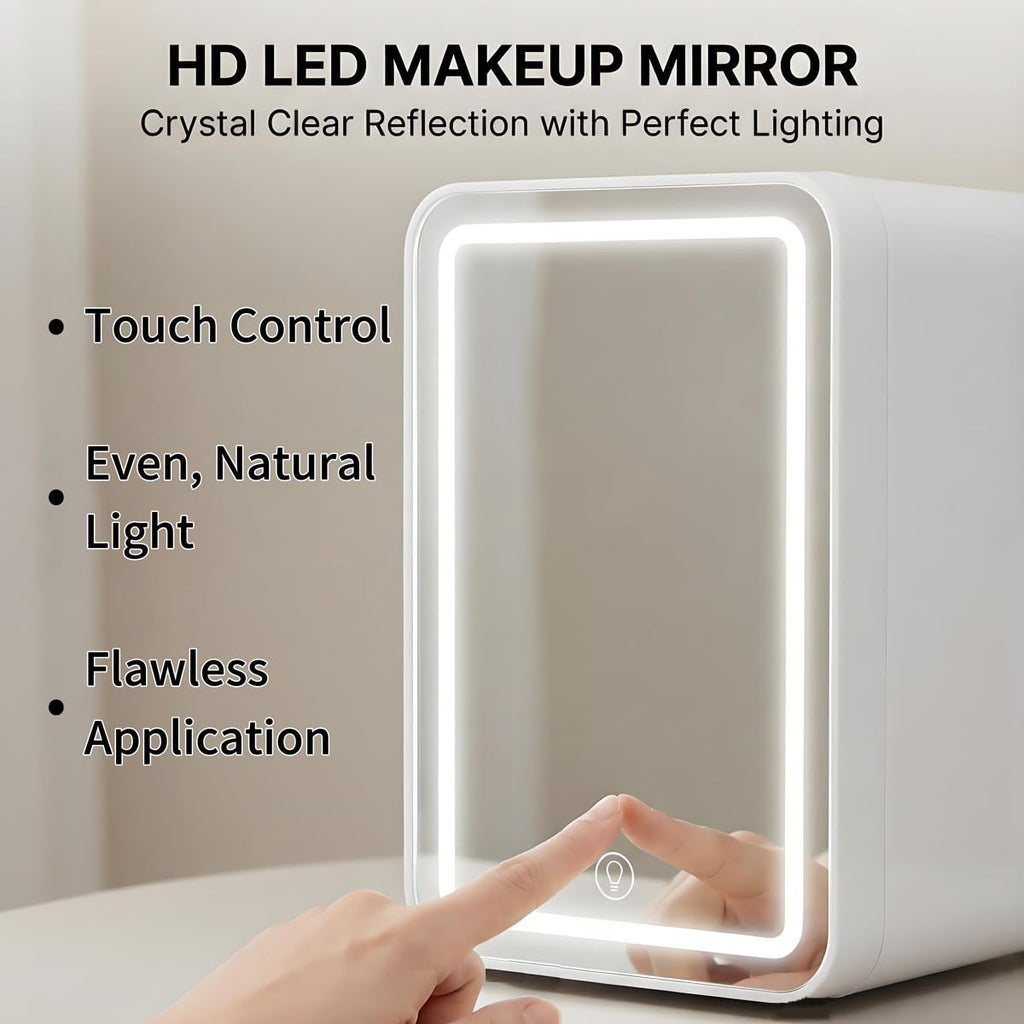 4L Portable Mini Skincare Refrigerator with Dimmable LED Mirror Q29494