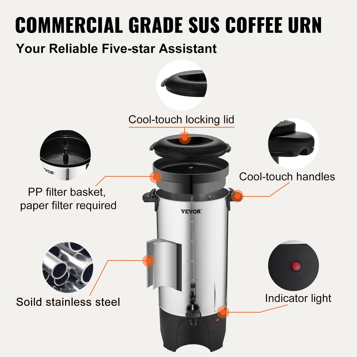 50 Cups Stainless Steel Commercial Coffee Urn G608