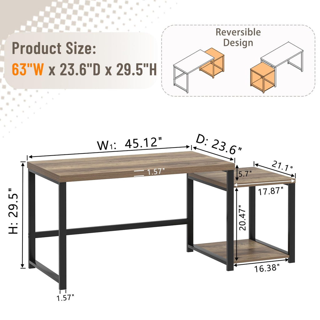 63 Inch Wood Computer Desk with Storage Shelves K236