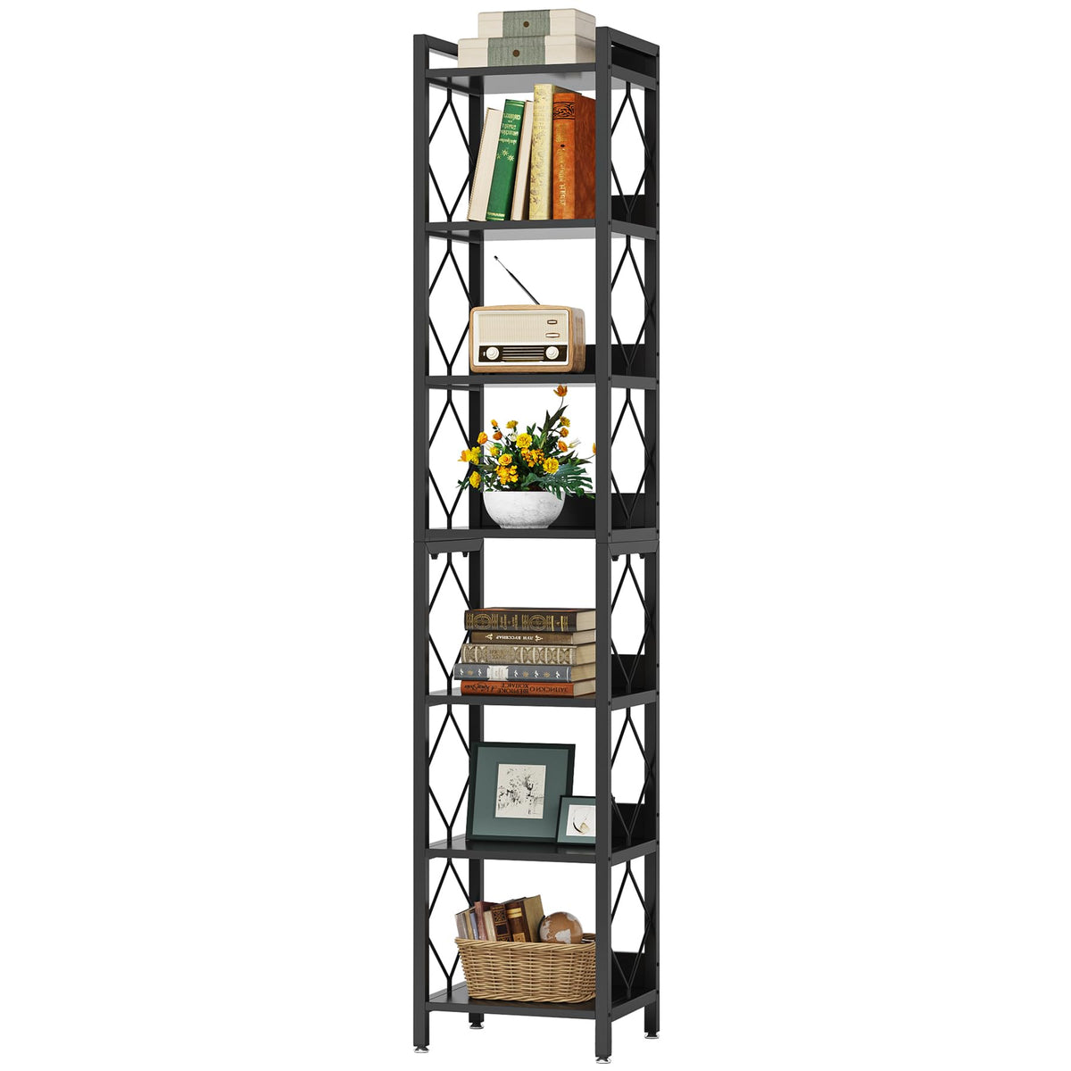 78.7 Inch Tall Skinny Narrow Black Bookshelf Bookcase I602974