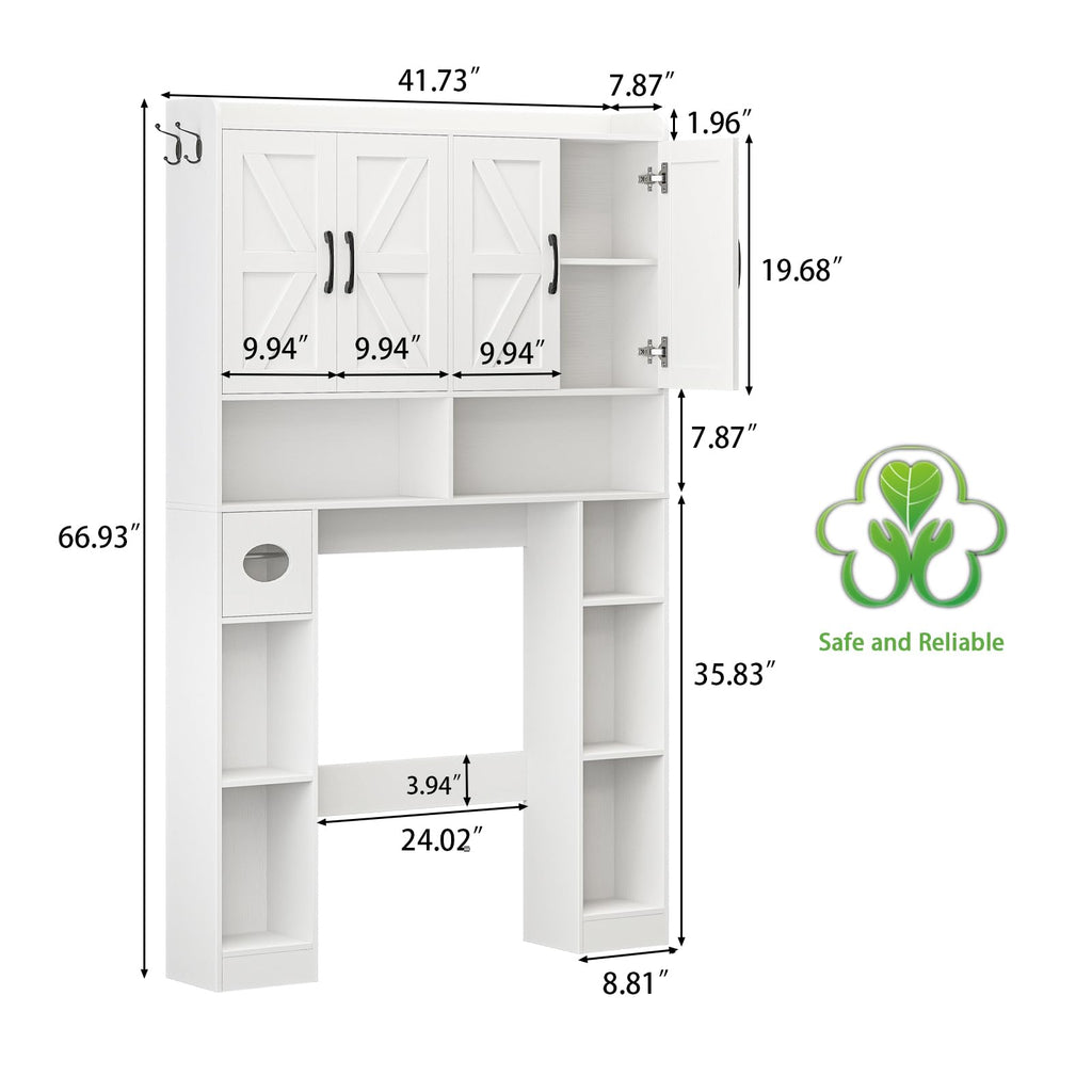 White Over The Toilet Storage Cabinet with 4 Doors Q98482