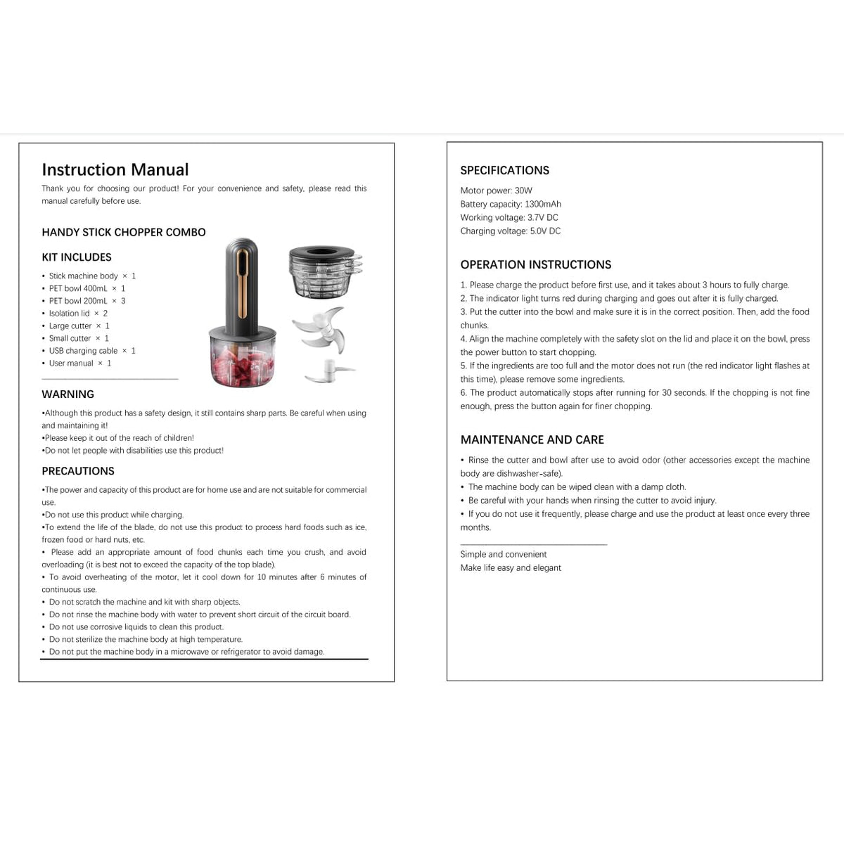 Electric Mini Food Processor, 4-Cup Portable USB, Black H468805