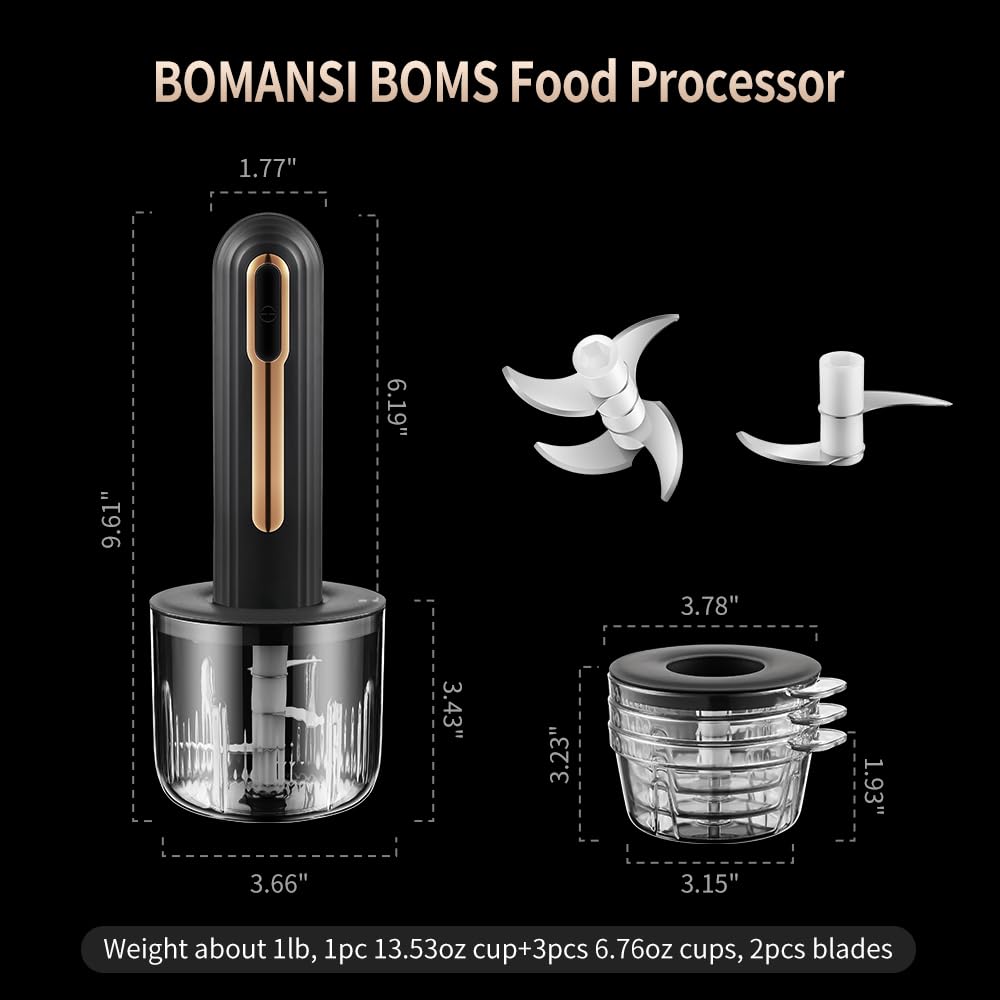 Electric Mini Food Processor, 4-Cup Portable USB, Black H468805