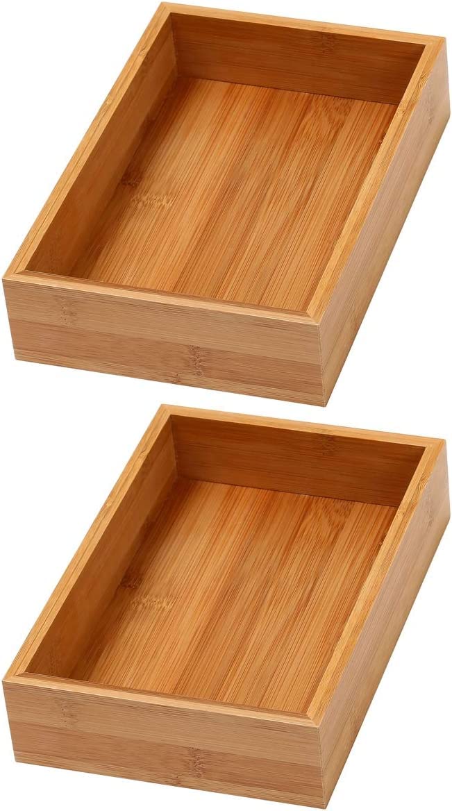 Bamboo Drawer Organizer Storage Box, 2 Pack 6x9x2 inch W680