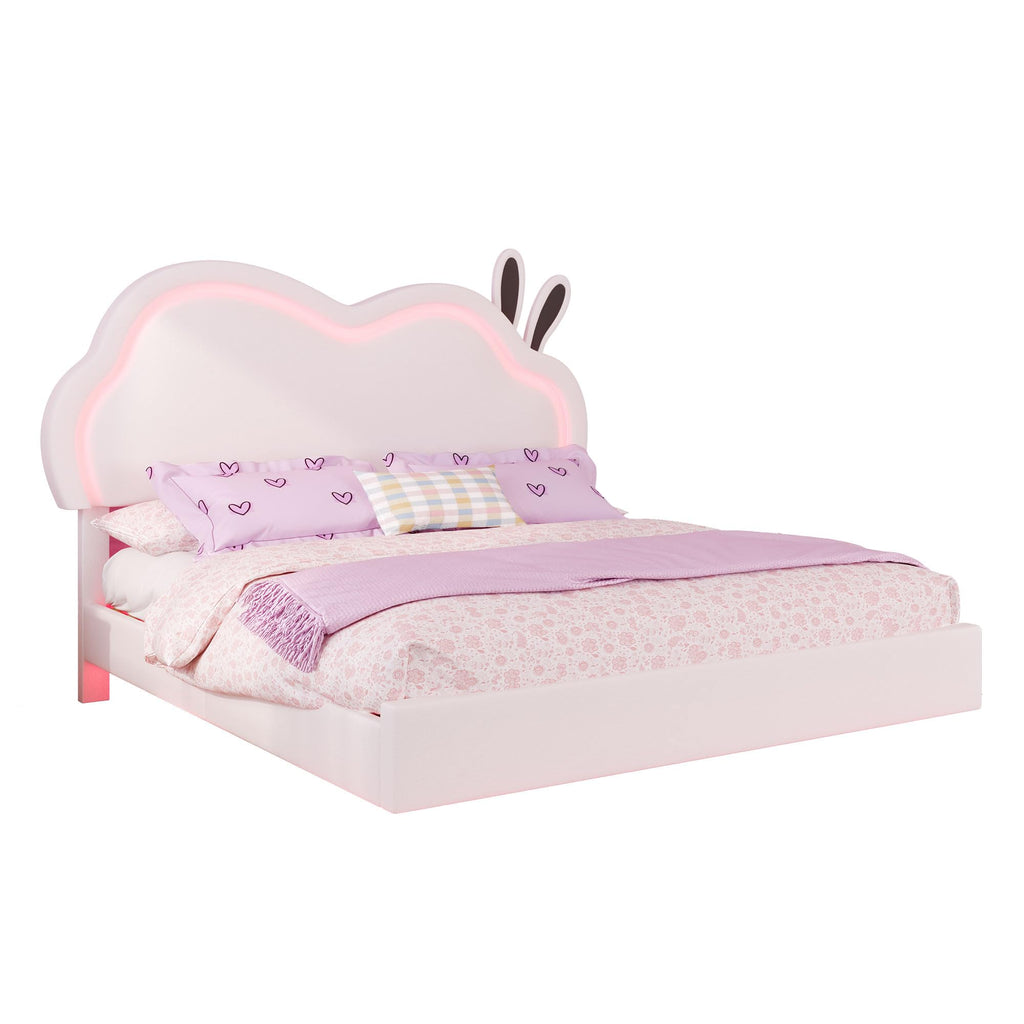 White Full Floating Bed Frame with Adjustable Headboard Q6730