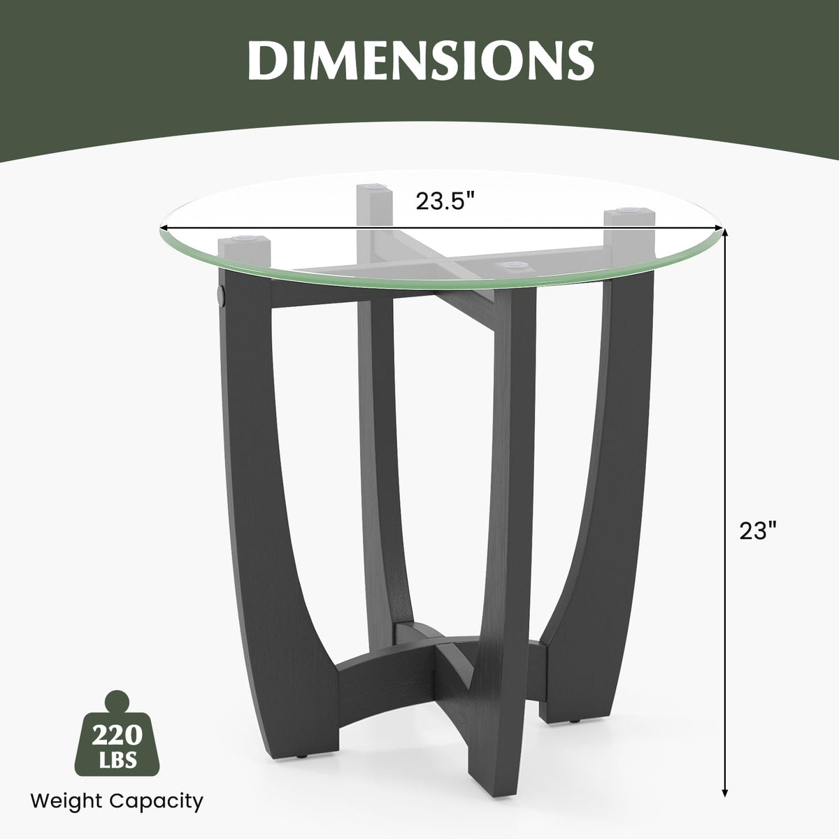 Glass Round End Table Set of 2, 23.5" Black C730