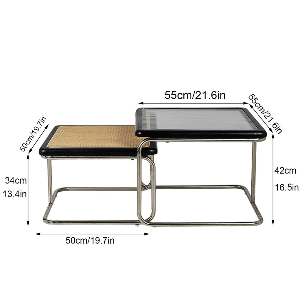 Mid Century Modern Coffee Table Set of 2 Square Metal Base T376674