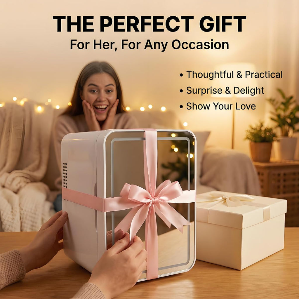 4L Portable Mini Skincare Refrigerator with Dimmable LED Mirror Q29494
