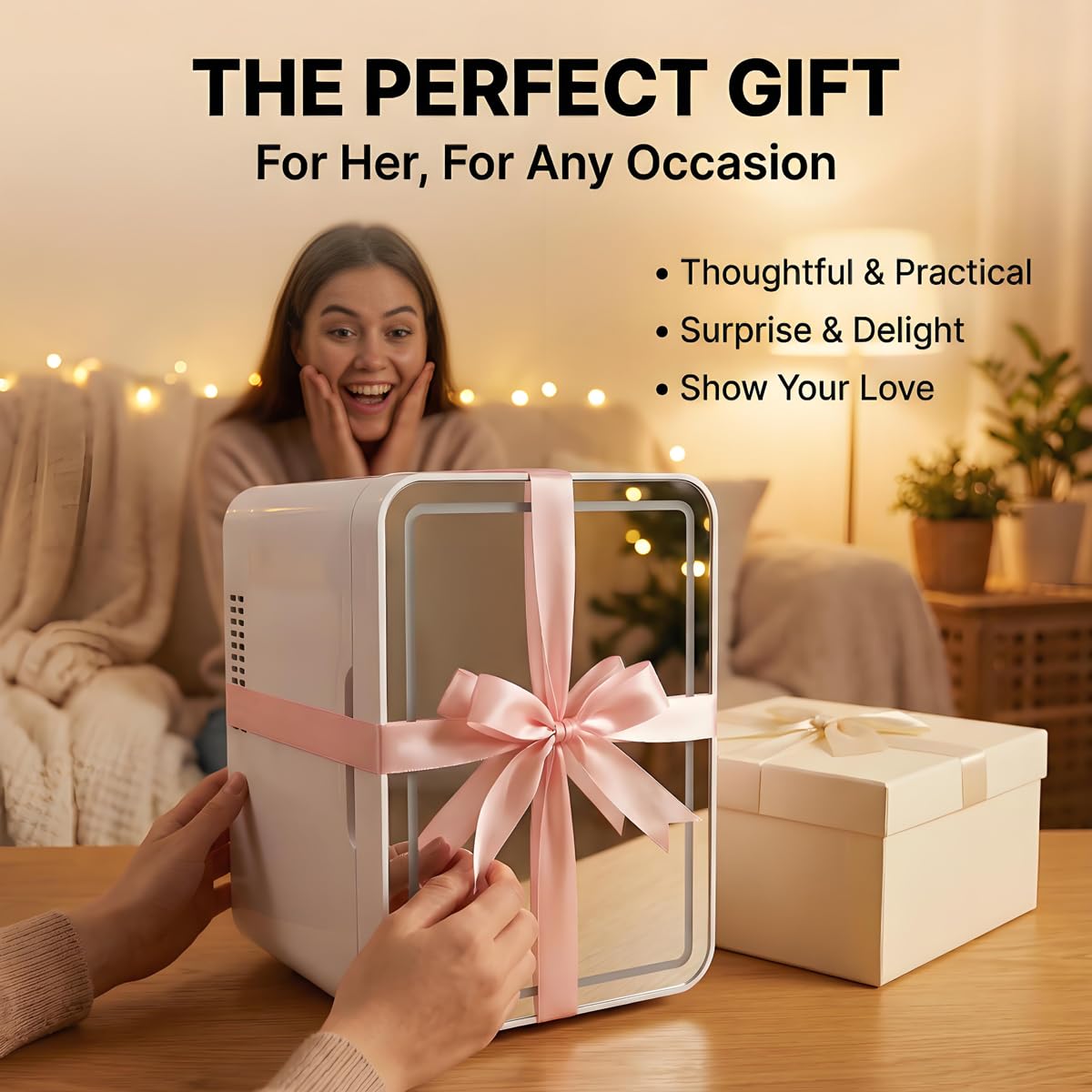 4L Portable Mini Skincare Refrigerator with Dimmable LED Mirror Q29494