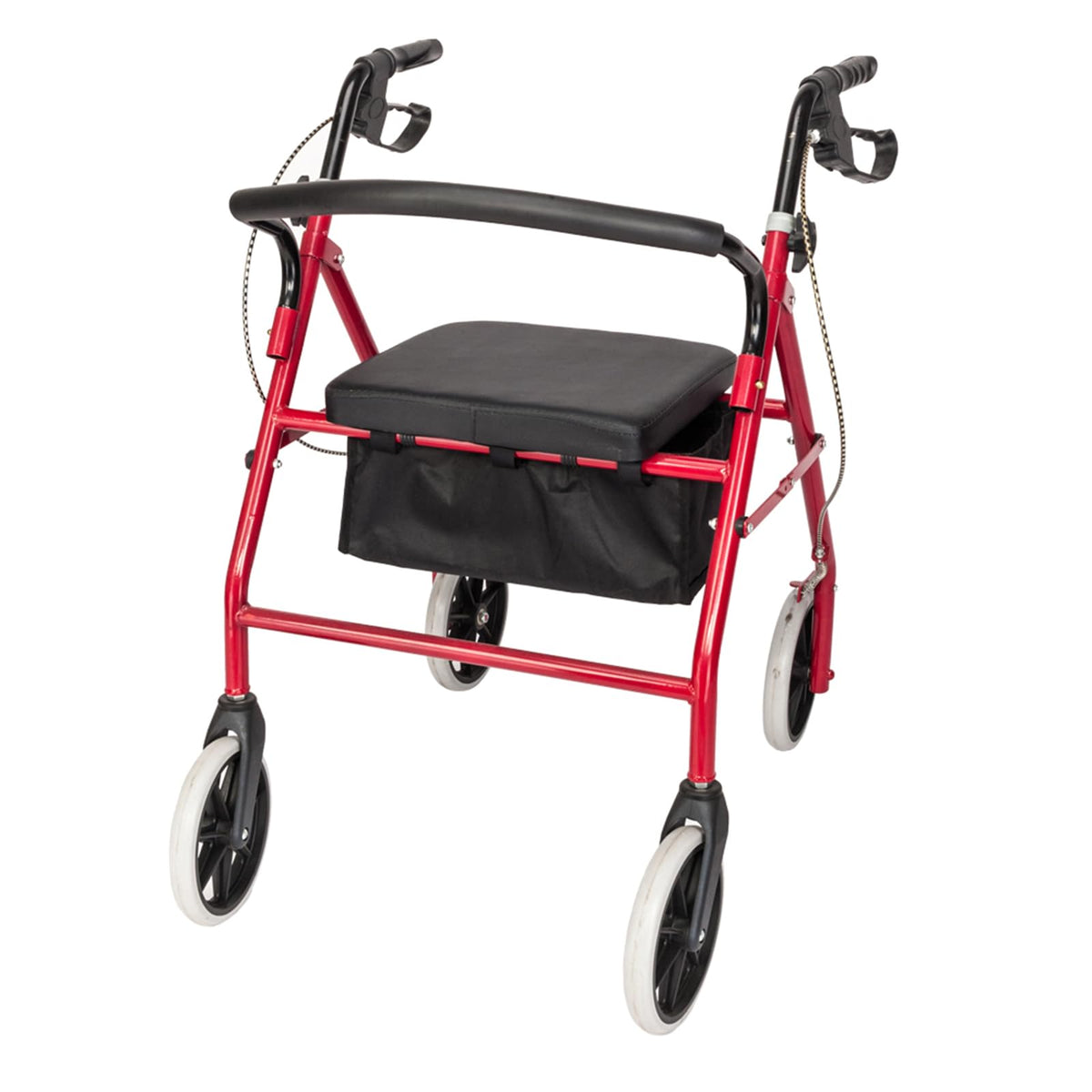 Heavy Duty Upright Rollator Walker with Padded Seat, Backrest, Height Adjustable Black & Red S237