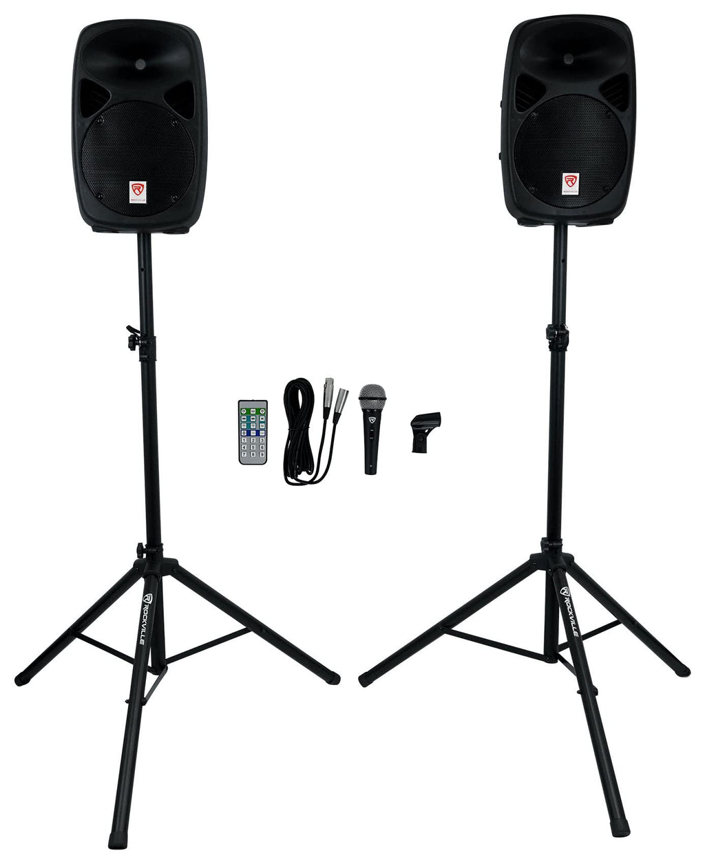 Powered PA Speaker Package with Mic Stands Cables H208