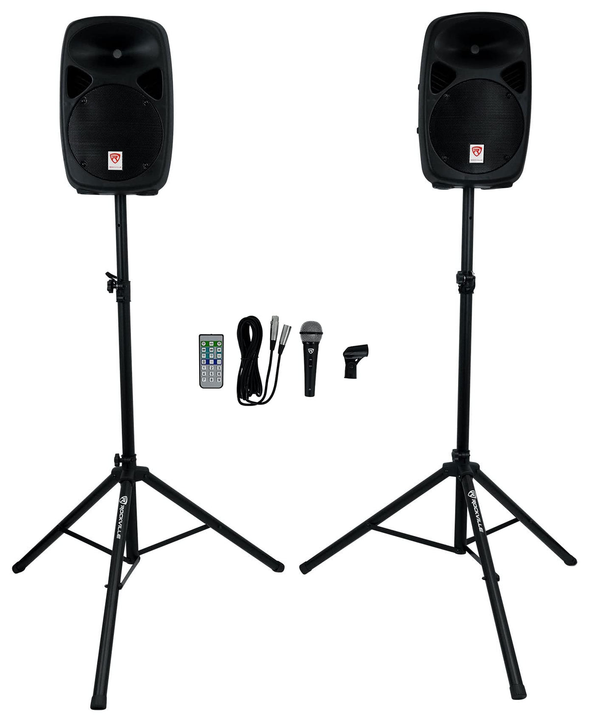 Powered PA Speaker Package with Mic Stands Cables H208