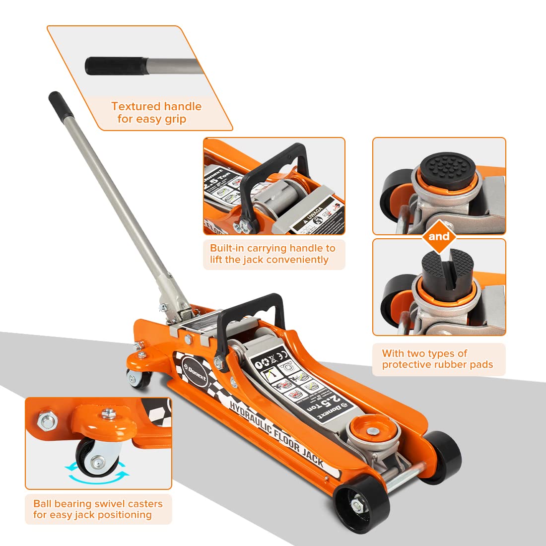 Steel Floor Jack and Orange Jack Stands Y7665