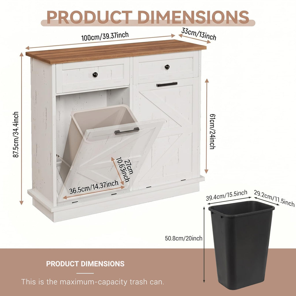 White Double Tilt Out Trash Can Cabinet with 2 Drawers U94547