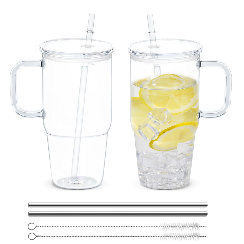 20oz 2Pack Clear Plastic Tumbler with Handle Lid and Straw B91462