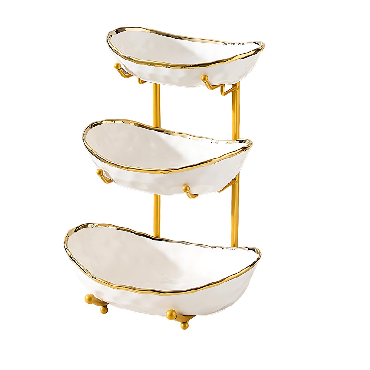 3 Tier Ceramic Fruit Bowl with Gold Metal Stand X73158