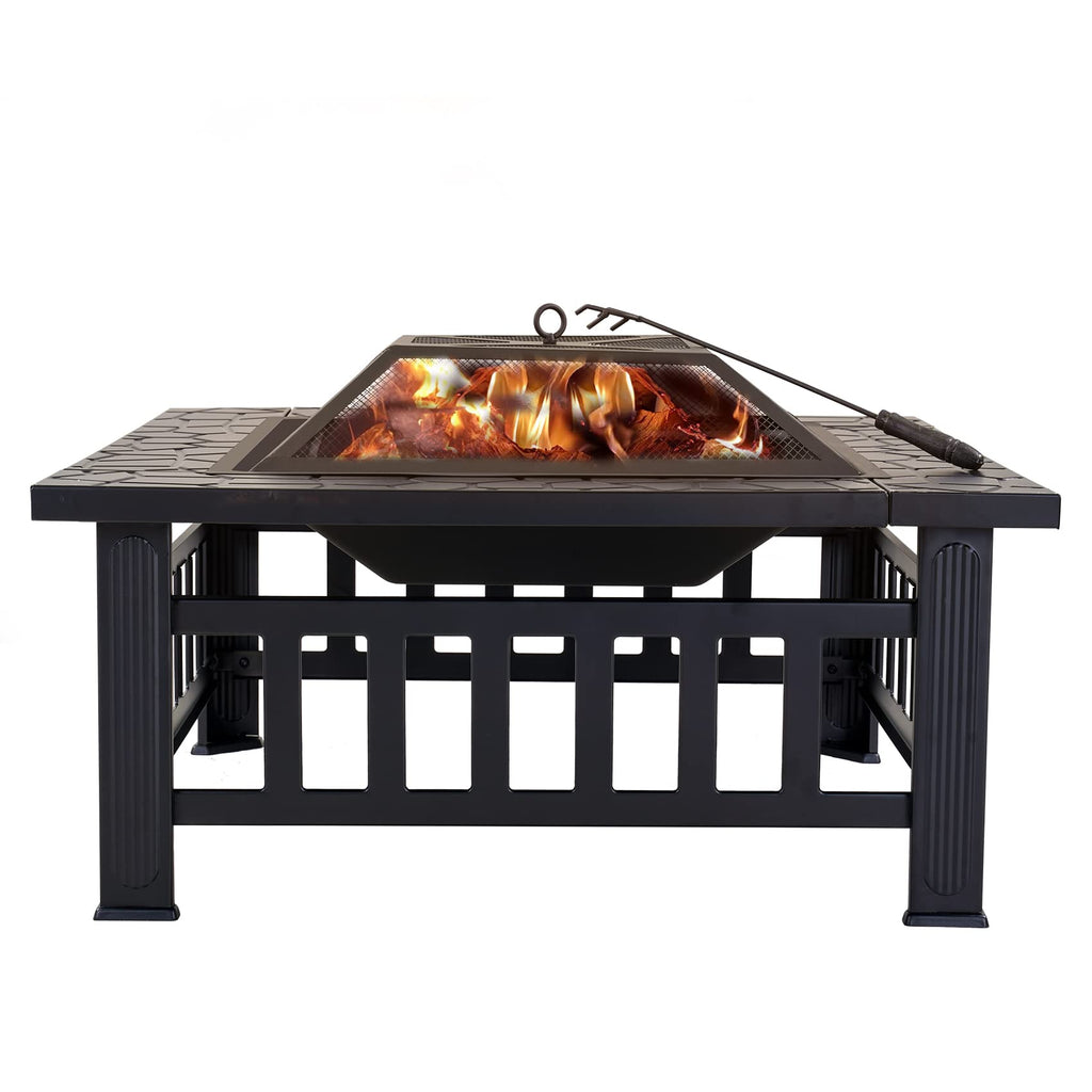 32 Inch Metal Square Outdoor Wood Burning Fire Pit Table F906645