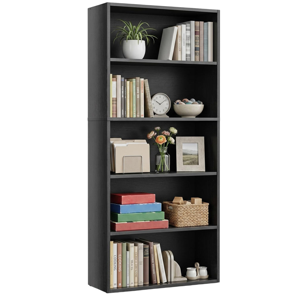 Black 5 Tier Bookshelf with Adjustable Shelves B97581