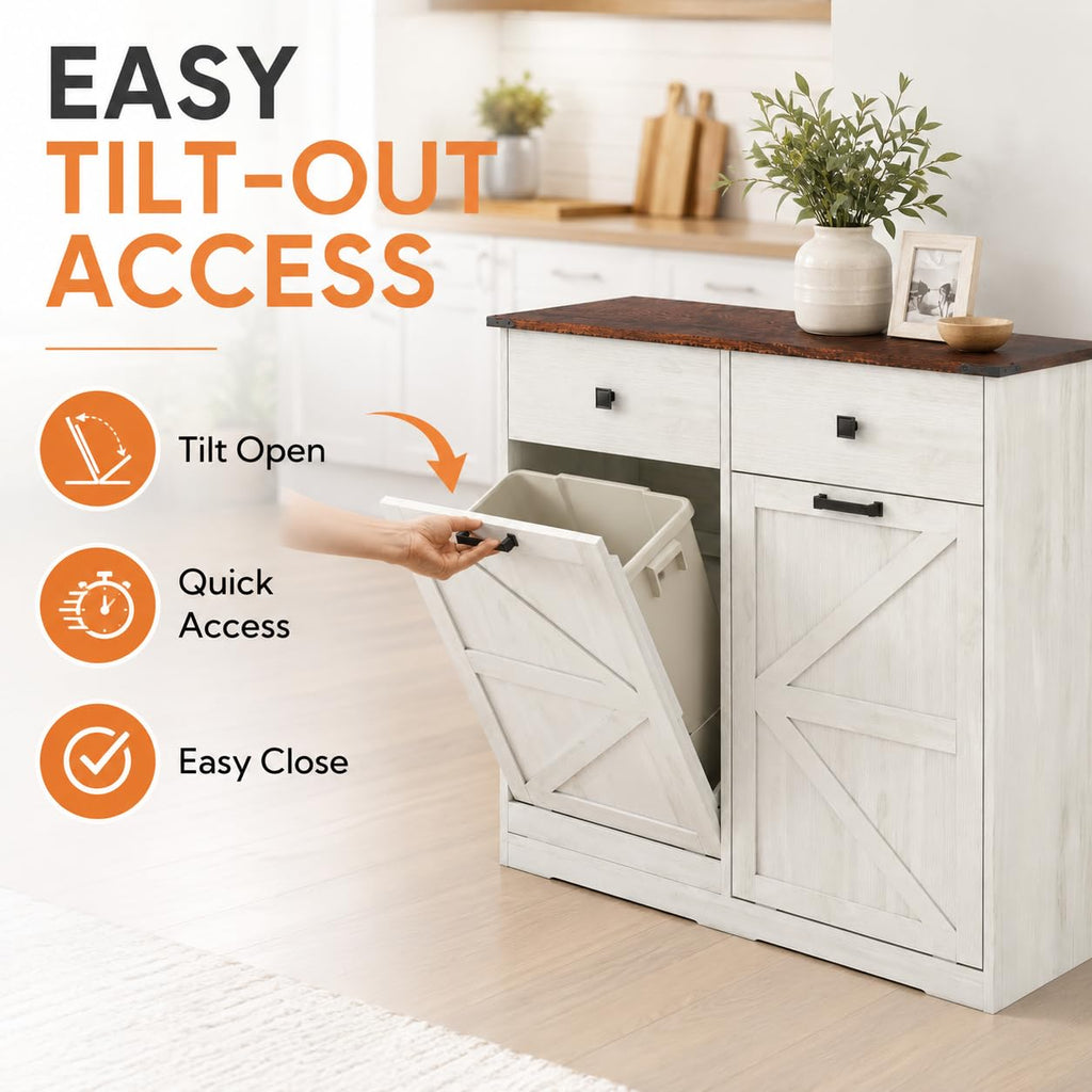 White Double Tilt Out Trash Cabinet V234