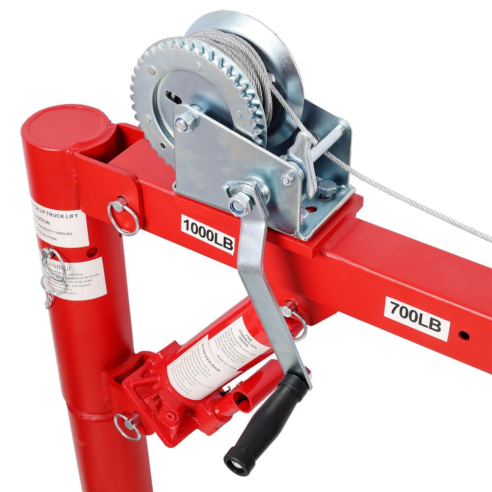 Pickup Truck Crane with Manual Winch, 1000 lb Capacity, Adjustable Boom, 360° Swivel Base, Heavy Duty Steel S97285