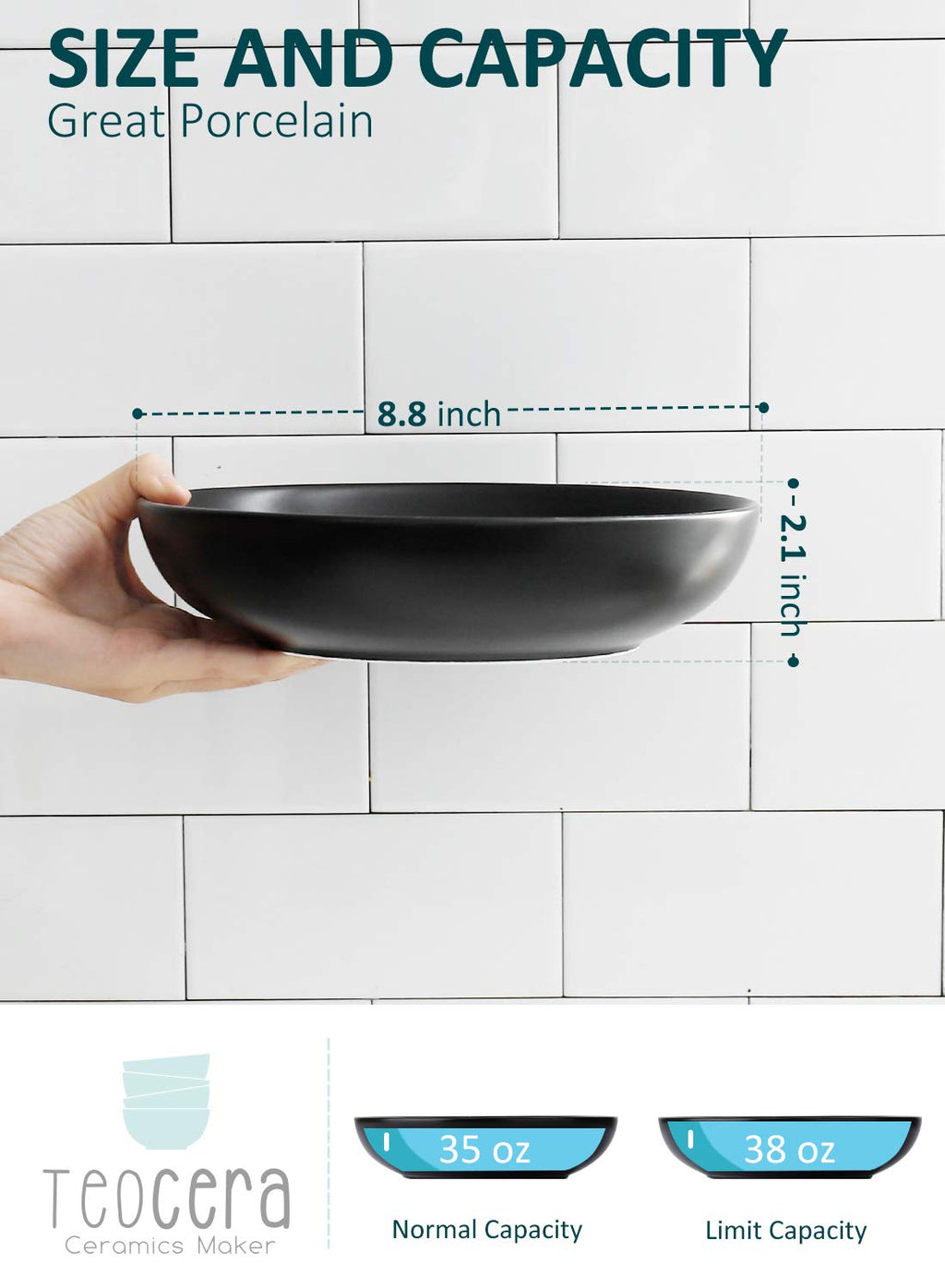 Matte Black Porcelain Pasta Bowls Set of 4 J6958
