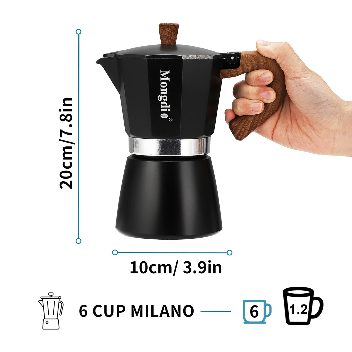 Stovetop Espresso Maker Moka Pot, 6 Cup 10 oz Black N741030