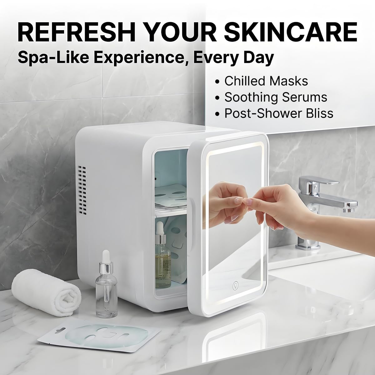 4L Portable Mini Skincare Refrigerator with Dimmable LED Mirror Q29494