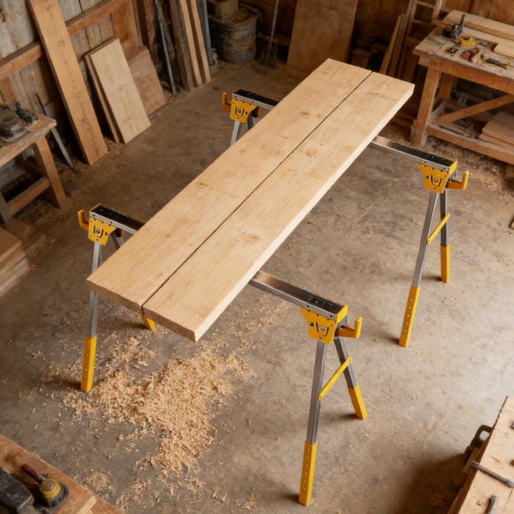 Heavy Duty Folding Sawhorses 2-Pack with 6 Height Adjustments R36543