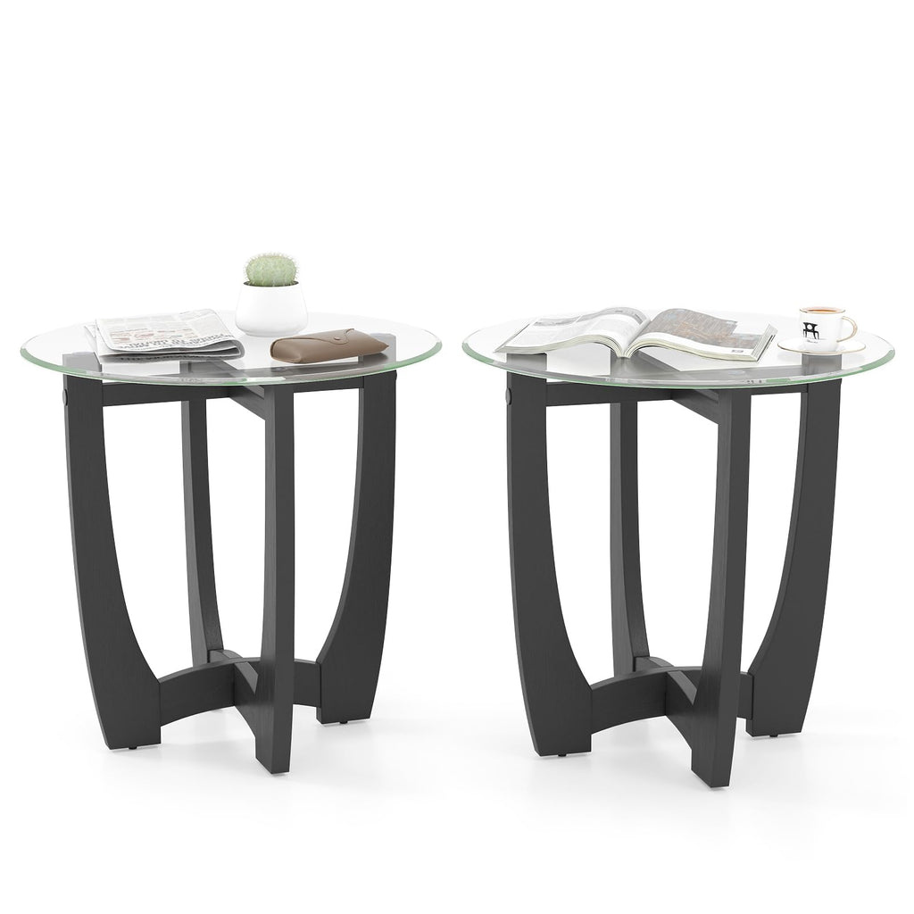 Glass Round End Table Set of 2, 23.5" Black C730