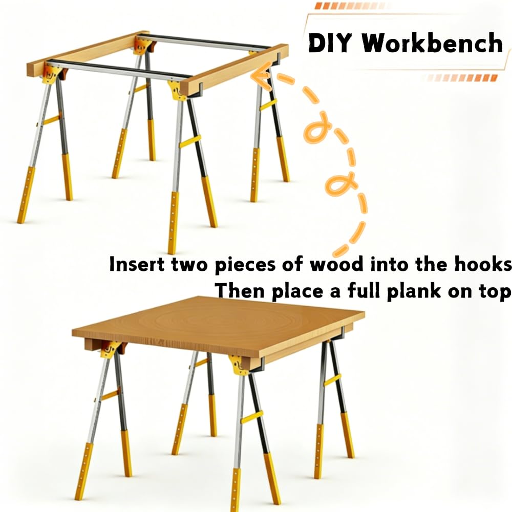 Heavy Duty Folding Sawhorses 2-Pack with 6 Height Adjustments R36543