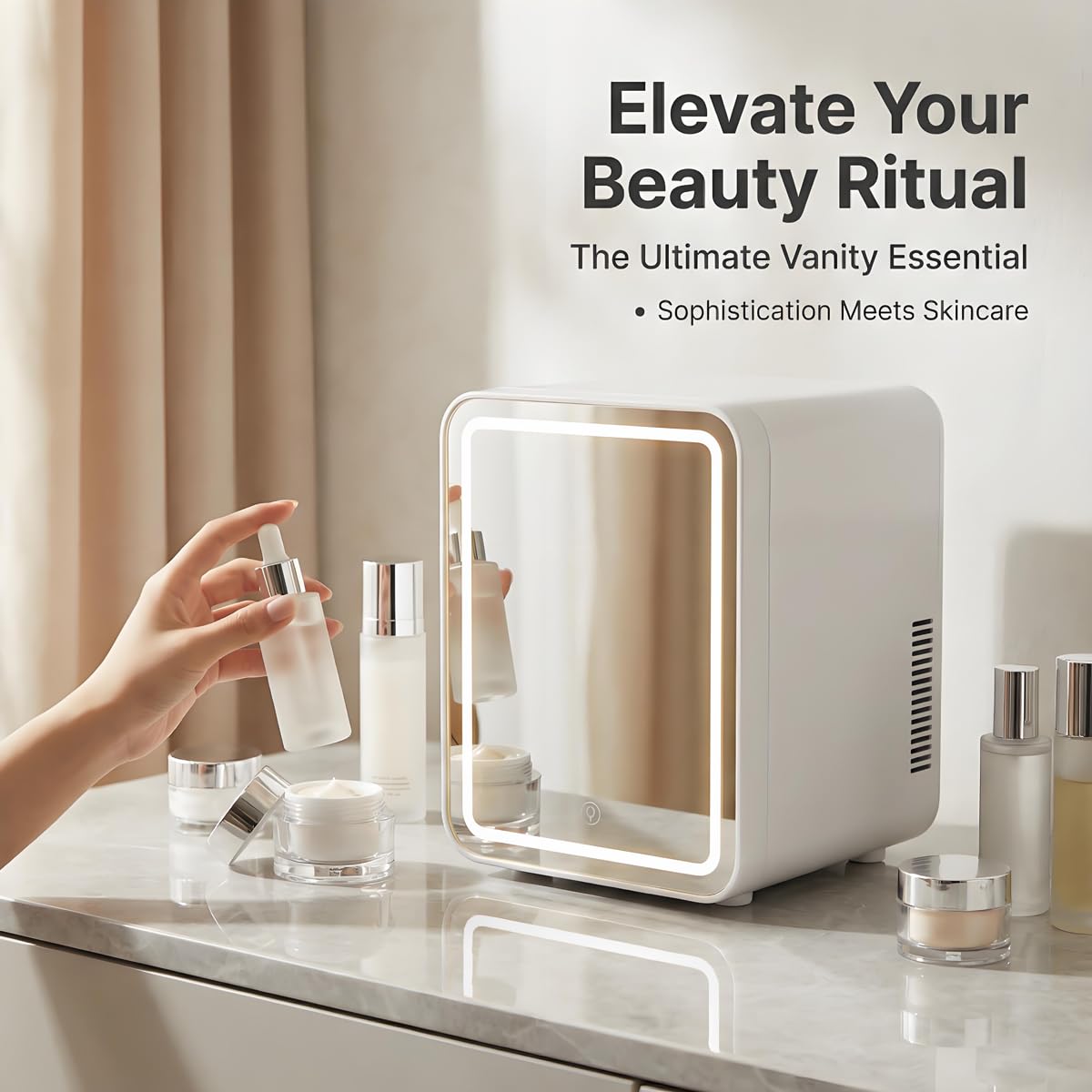 4L Portable Mini Skincare Refrigerator with Dimmable LED Mirror Q29494