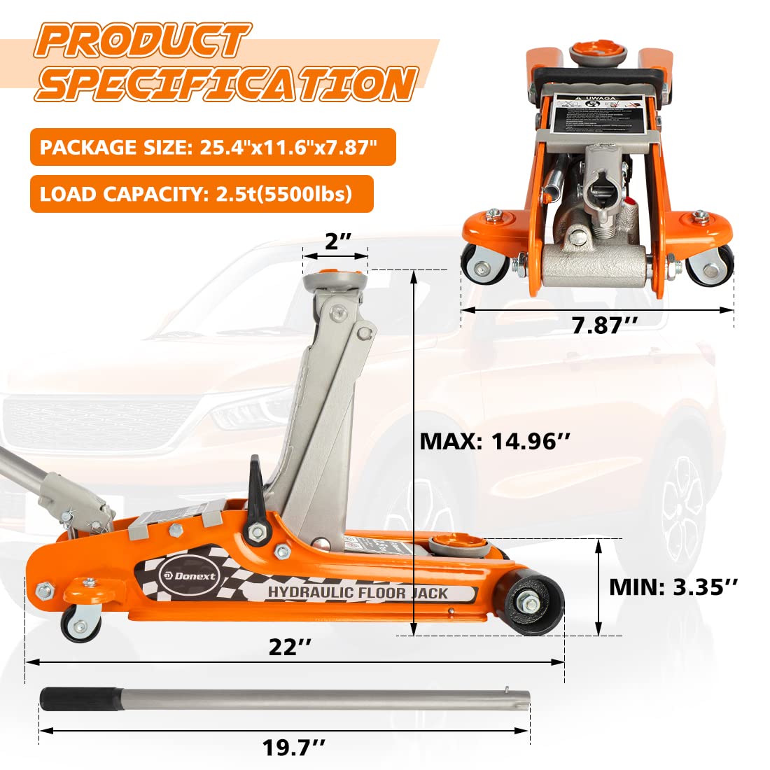 Steel Floor Jack and Orange Jack Stands Y7665