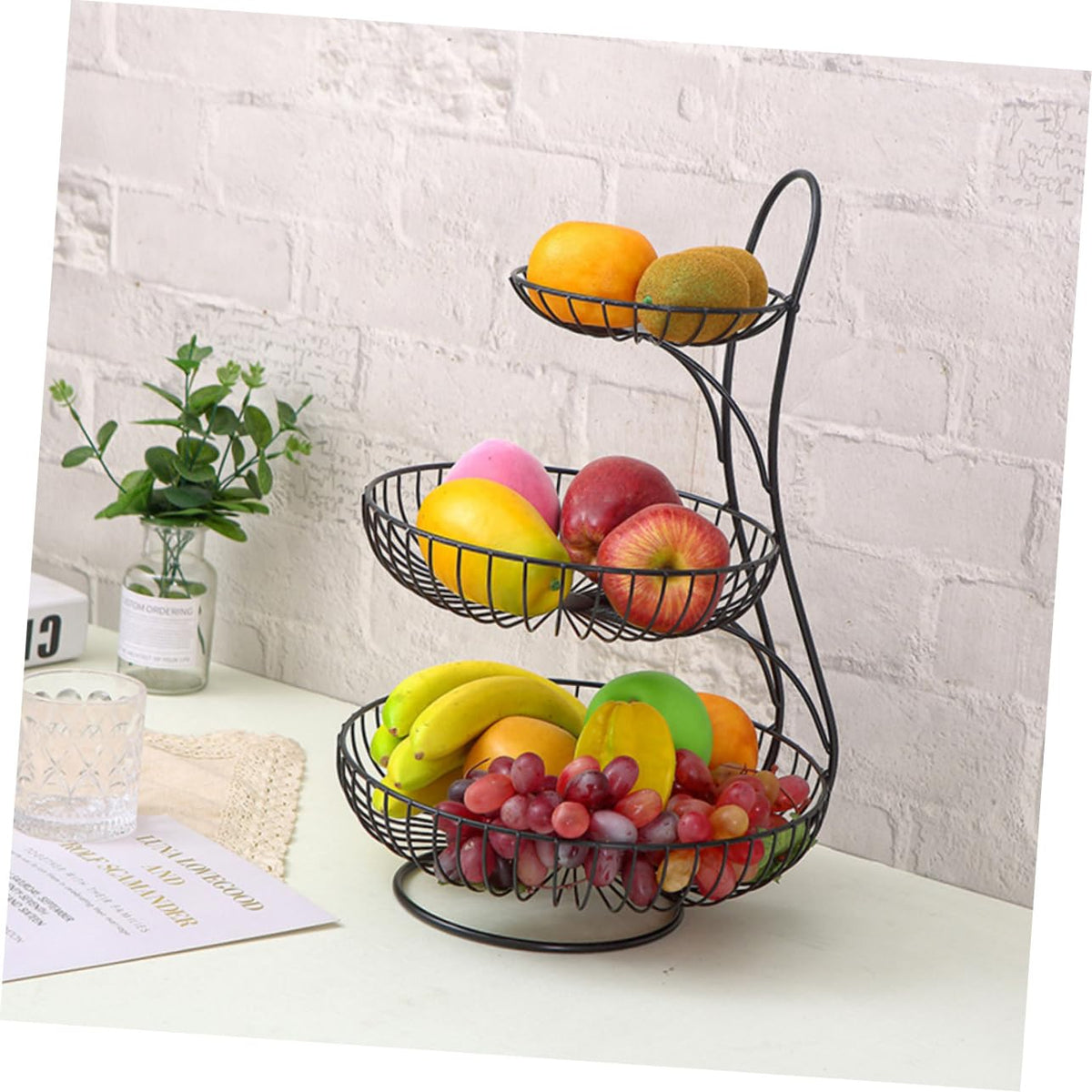 Black 3-Tier Iron Fruit Basket A35393