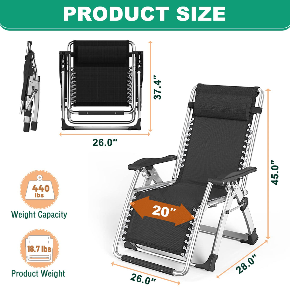 Zero Gravity Folding Lounge Chair with Cushion and Cup Holder O243